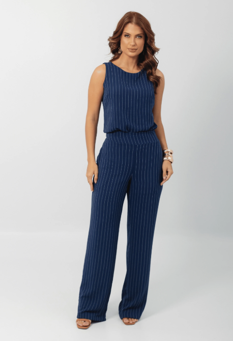 Conjunto Raquel Risca de Giz Azul Marinho